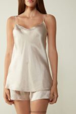 Apparel CA Intimissimi Women Silk Satin Top with V Neck 2280-Pink Silk DD6R6T1392