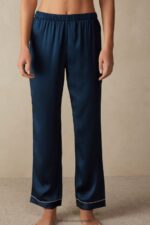 Apparel CA Intimissimi Women Silk Satin Trousers 1467-Intense Blue DD6R6T1577
