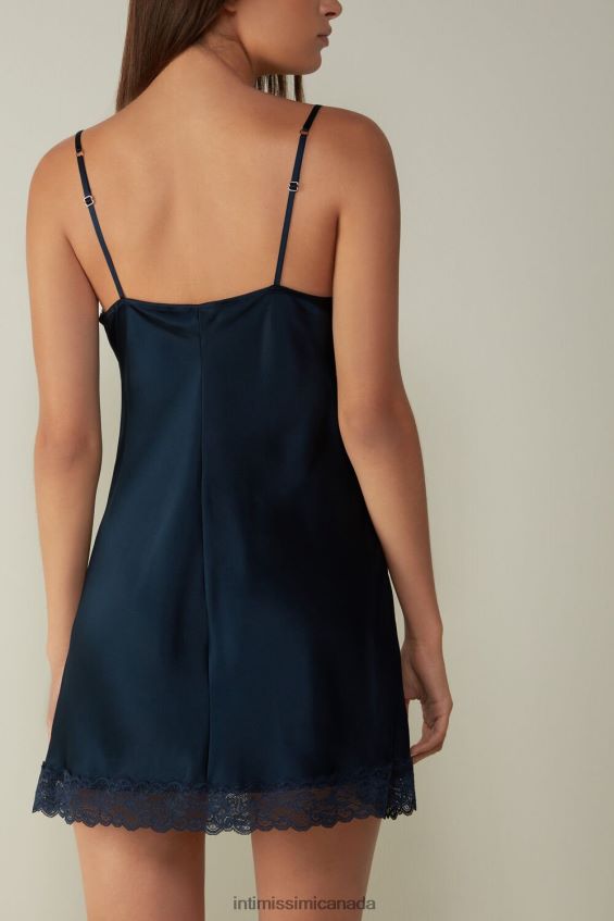 Apparel CA Intimissimi Women Silk Slip with Lace Insert Detail 1467-Intense Blue DD6R6T1247 - Image 5