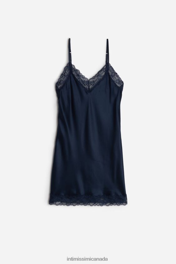 Apparel CA Intimissimi Women Silk Slip with Lace Insert Detail 1467-Intense Blue DD6R6T1247 - Image 6