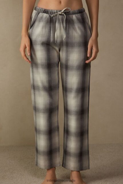 Apparel CA Intimissimi Women Warm Cuddles Brushed Plain-Weave Trousers 149J-Grey/Cream Check Print DD6R6T1613