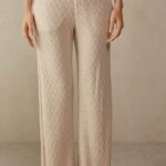Apparel CA Intimissimi Women Winter Braid Full-Length Jacquard Trousers 2106-Beige Blend DD6R6T1611
