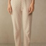 Apparel CA Intimissimi Women Winter Braid Full-Length Trousers with Cuffed Ankles 2106-Beige Blend DD6R6T1612
