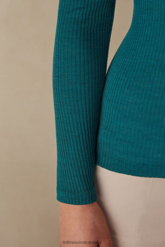 Apparel CA Intimissimi Women Wool and Silk Long-Sleeved Crew-Neck Max Top 4572-Evergreen DD6R6T1341 - Image 3