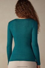 Apparel CA Intimissimi Women Wool and Silk Long-Sleeved Crew-Neck Max Top 4572-Evergreen DD6R6T1341 - Image 4