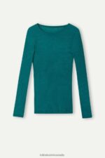 Apparel CA Intimissimi Women Wool and Silk Long-Sleeved Crew-Neck Max Top 4572-Evergreen DD6R6T1341 - Image 5