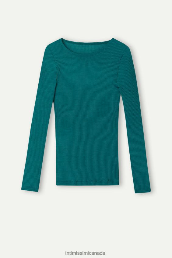 Apparel CA Intimissimi Women Wool and Silk Long-Sleeved Crew-Neck Max Top 4572-Evergreen DD6R6T1341 - Image 5