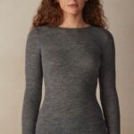 Apparel CA Intimissimi Women Wool and Silk Long-Sleeved Crew-Neck Max Top 7481-Aluminium Grey Blend DD6R6T1340