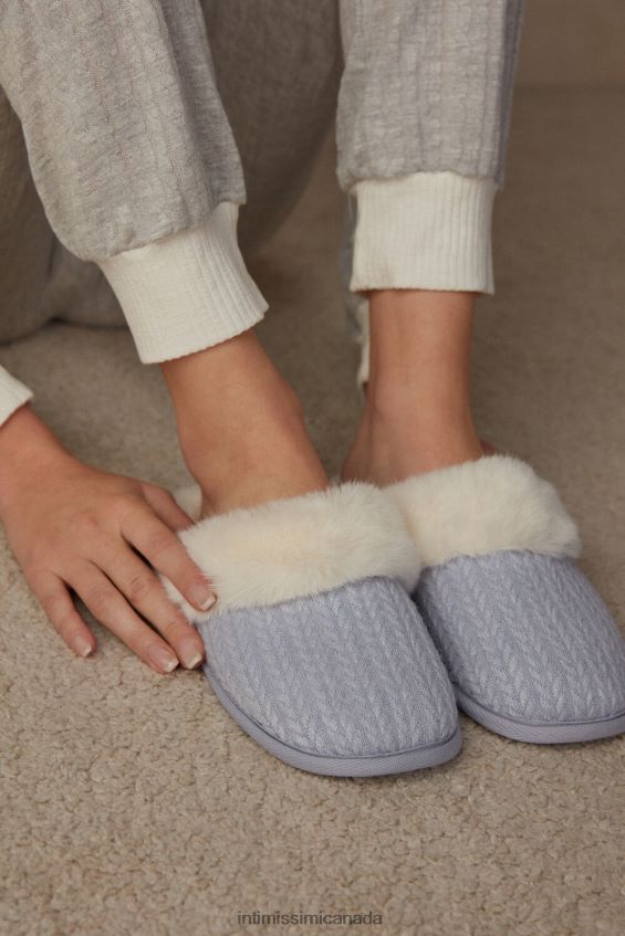Slippers CA Intimissimi Women Corduroy and Faux Fur Slippers 161J-Light Blue DD6R6T1582 - Image 1
