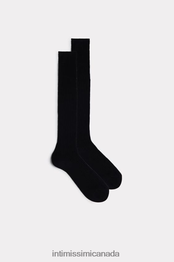 Socks CA Intimissimi Men Long Ribbed Cotton Lisle Socks 019-Black DD6R6T389 - Image 1
