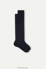 Socks CA Intimissimi Men Long Socks in Patterned Lisle Cotton 049J-Polka Dot-Print Midnight Blue DD6R6T340