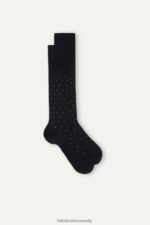 Socks CA Intimissimi Men Long Socks in Patterned Lisle Cotton 062J-Nero Stampa Pois DD6R6T338