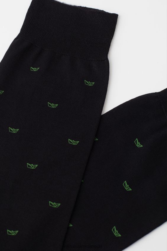 Socks CA Intimissimi Men Short Socks in Patterned Lisle Cotton 195J-Paper Boat-Print Black DD6R6T322 - Image 3