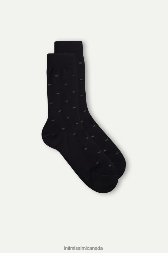 Socks CA Intimissimi Men Short Socks in Patterned Lisle Cotton 195J-Paper Boat-Print Black DD6R6T322 - Image 1