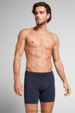 Underwear CA Intimissimi Men Long Stretch Supima Cotton Boxers 800-Midnight Blue DD6R6T55 - Image 2