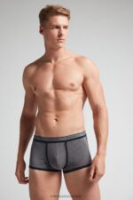 Underwear CA Intimissimi Men Natural Fresh Supima Cotton Boxers with Logo 080I-Charcoal Grey Melange/Blue DD6R6T37 - Image 2