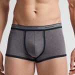 Underwear CA Intimissimi Men Natural Fresh Supima Cotton Boxers with Logo 080I-Charcoal Grey Melange/Blue DD6R6T37