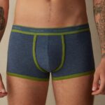 Underwear CA Intimissimi Men Stretch Supima Cotton Boxer Shorts with Logo Detail 129J-Denim Blue Melange/Green DD6R6T58