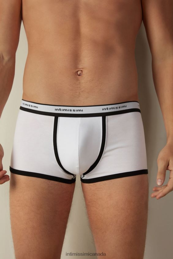 Underwear CA Intimissimi Men Stretch Supima Cotton Boxer Shorts with Logo Detail 143I-Black/White DD6R6T93 - Image 1