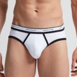 Underwear CA Intimissimi Men Stretch Supima Cotton Brief with Logo Detail 143I-Black/White DD6R6T92