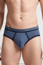 Underwear CA Intimissimi Men Stretch Supima Cotton Brief with Logo Detail 845I-Denim Blue Blend/Midnight Blue DD6R6T86