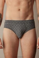 Underwear CA Intimissimi Men Stretch Supima Cotton Dotted Knickers 063J-Polka Dot-Print Charcoal Grey Melange DD6R6T63