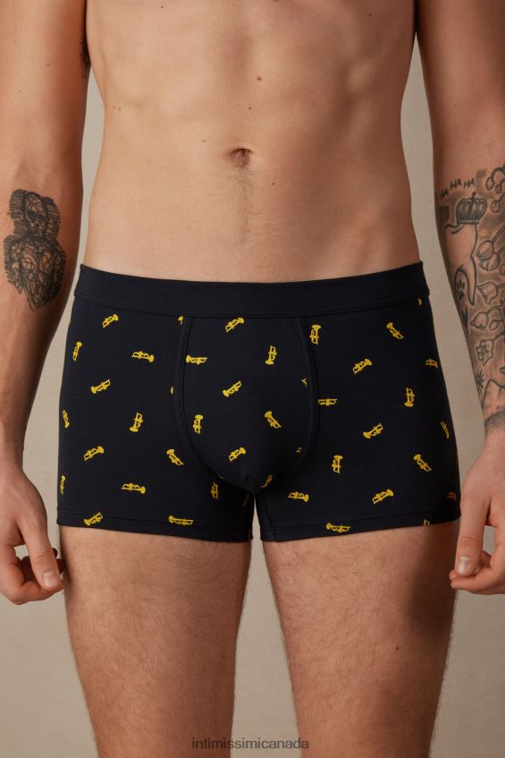 Underwear CA Intimissimi Men Stretch Supima Cotton Trumpet Boxers 184J-Trumpet-Print Midnight Blue DD6R6T36 - Image 1