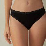 Underwear CA Intimissimi Women Cotton and Lace Brazilian Briefs 019-Black DD6R6T1051