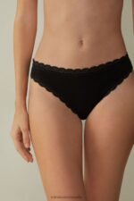 Underwear CA Intimissimi Women Cotton and Lace Brazilian Briefs 019-Black DD6R6T1051