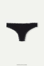 Underwear CA Intimissimi Women Cotton and Lace Brazilian Briefs 019-Black DD6R6T1051 - Image 6