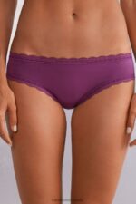 Underwear CA Intimissimi Women Cotton and Lace Briefs 345J-Purple Wine DD6R6T904