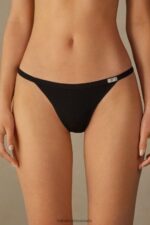 Underwear CA Intimissimi Women Cotton Thong with Side Straps 019-Black DD6R6T1021