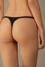 Underwear CA Intimissimi Women Cotton Thong with Side Straps 019-Black DD6R6T1021 - Image 4