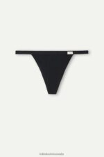 Underwear CA Intimissimi Women Cotton Thong with Side Straps 019-Black DD6R6T1021 - Image 5