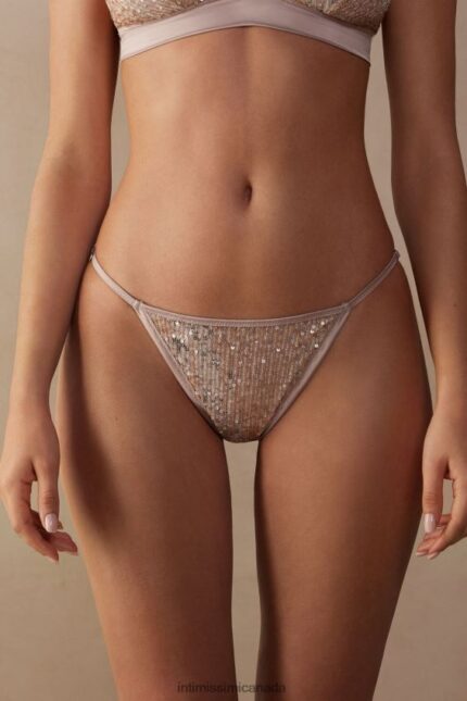 Underwear CA Intimissimi Women Glistening Charme Brazilian Briefs with Side Straps 237J-Natural/Silver DD6R6T940