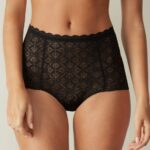 Underwear CA Intimissimi Women High-Rise Lace French Knickers 019-Black DD6R6T1067