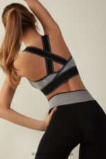Underwear CA Intimissimi Women In Action Bra Top with Supima Cotton Lining 7539-Mid Grey Melange/Black DD6R6T742 - Image 2