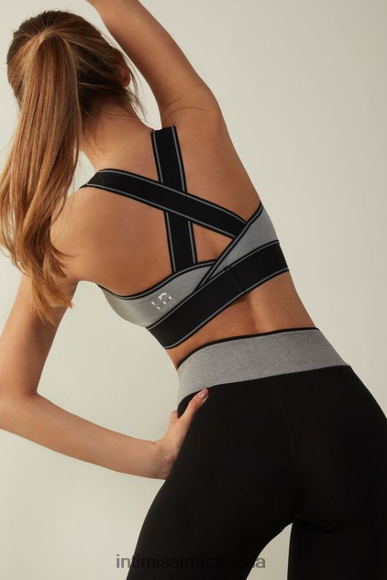 Underwear CA Intimissimi Women In Action Bra Top with Supima Cotton Lining 7539-Mid Grey Melange/Black DD6R6T742 - Image 2