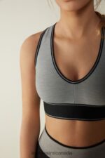 Underwear CA Intimissimi Women In Action Bra Top with Supima Cotton Lining 7539-Mid Grey Melange/Black DD6R6T742 - Image 3