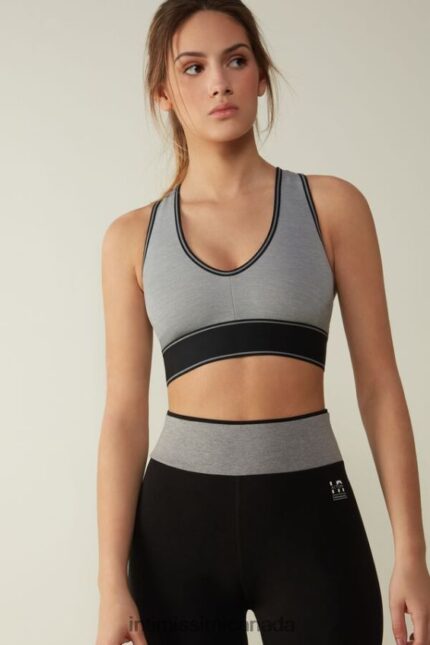 Underwear CA Intimissimi Women In Action Bra Top with Supima Cotton Lining 7539-Mid Grey Melange/Black DD6R6T742