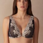 Underwear CA Intimissimi Women Pretty Flowers Elena Balconette Bra 347I-Deep Blue/Vanilla DD6R6T544
