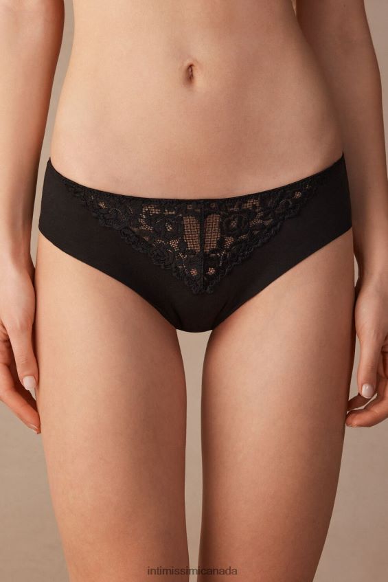 Underwear CA Intimissimi Women Pretty Flowers Seamless Cotton Briefs 019-Black DD6R6T1045 - Image 1