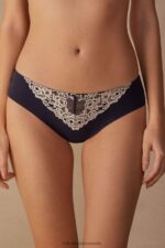 Underwear CA Intimissimi Women Pretty Flowers Seamless Cotton Briefs 347I-Deep Blue/Vanilla DD6R6T1151
