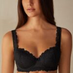 Underwear CA Intimissimi Women Pretty Flowers Sofia Balconette Bra 019-Black DD6R6T642