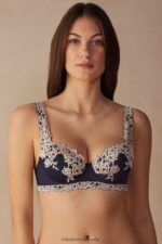 Underwear CA Intimissimi Women Pretty Flowers Sofia Balconette Bra 347I-Deep Blue/Vanilla DD6R6T545