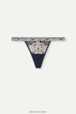 Underwear CA Intimissimi Women Pretty Flowers Thong with Side Straps 347I-Deep Blue/Vanilla DD6R6T944 - Image 5