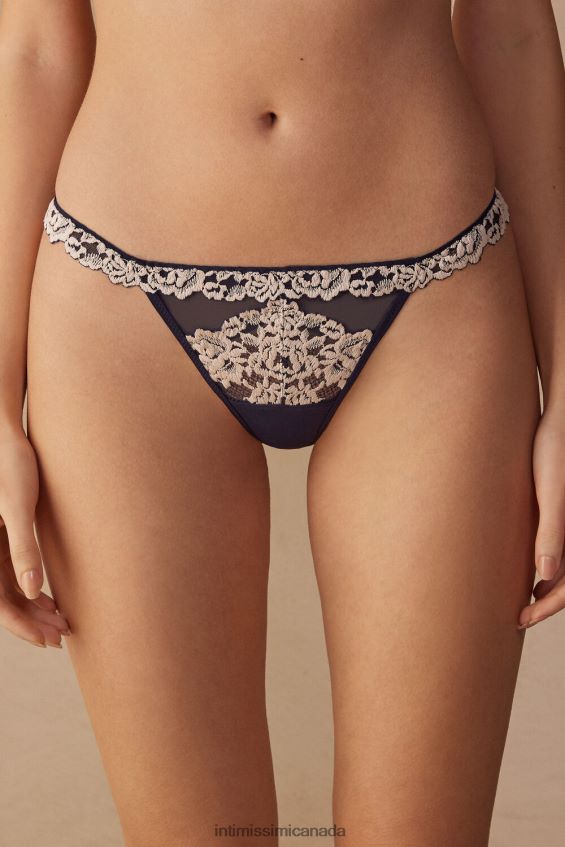 Underwear CA Intimissimi Women Pretty Flowers Thong with Side Straps 347I-Deep Blue/Vanilla DD6R6T944 - Image 1