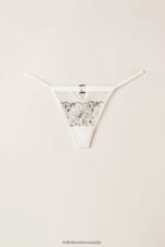 Underwear CA Intimissimi Women Pure Joy Thong with Side Straps 4718-Powder White/Black DD6R6T959 - Image 5