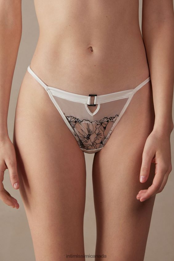 Underwear CA Intimissimi Women Pure Joy Thong with Side Straps 4718-Powder White/Black DD6R6T959 - Image 1