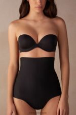 Underwear CA Intimissimi Women Seamless Microfibre High-Waisted Shaping French Knickers 019-Black DD6R6T1003